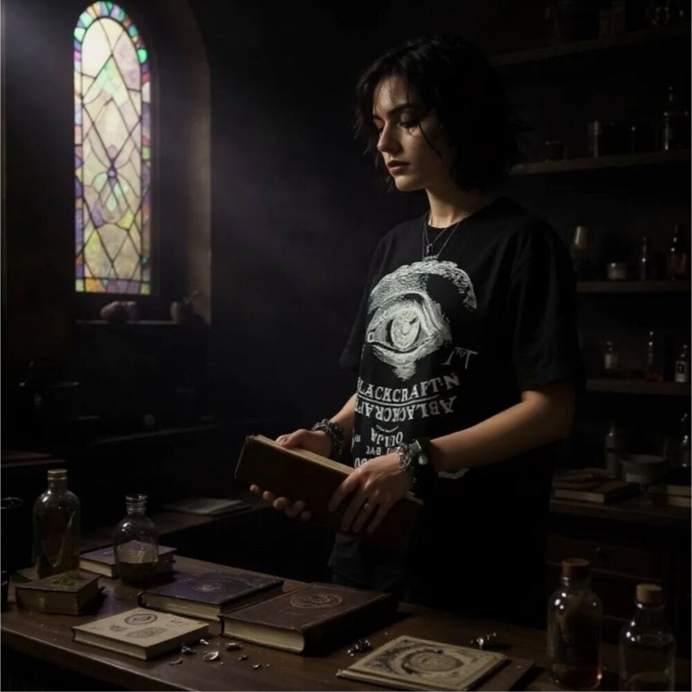 Blackcraft ✦ Ouija Eye Graphic Tee ✦ Black White Occult Print Unisex Cotton XS - Picture 3 of 7